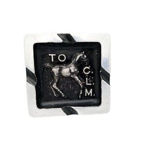 Metal Horse Ashtray Vintage Silver-Tone Inscribed to C.L.M. Tobacciana 1970s